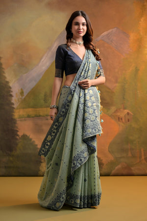 Green Woven cotton Saree (Eth_SR_152)