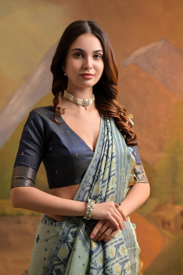 Green Woven cotton Saree (Eth_SR_152)