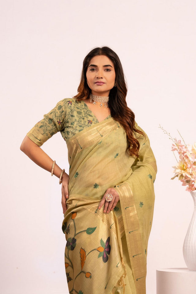 Green Woven cotton Saree (Eth_SR_155)