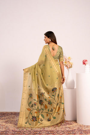 Green Woven cotton Saree (Eth_SR_155)