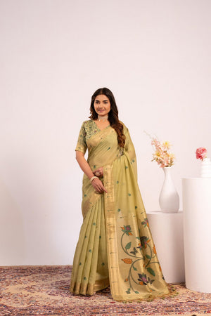 Green Woven cotton Saree (Eth_SR_155)