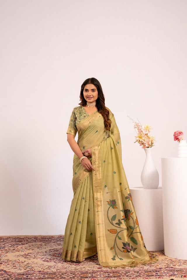 Green Woven cotton Saree (Eth_SR_155)