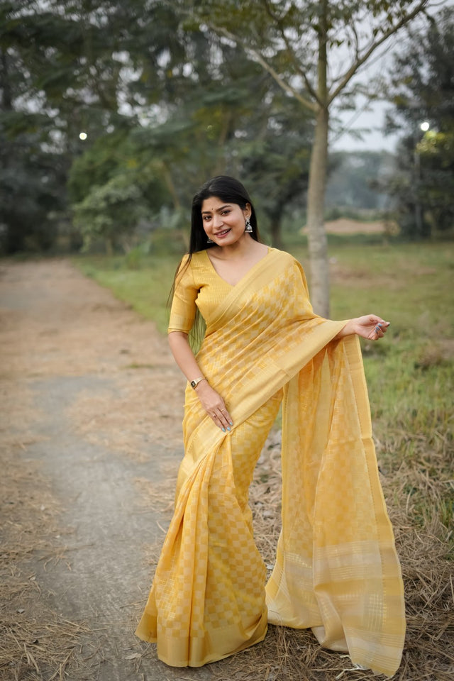 Yellow Woven Art Silk Saree (Eth_SR_174)
