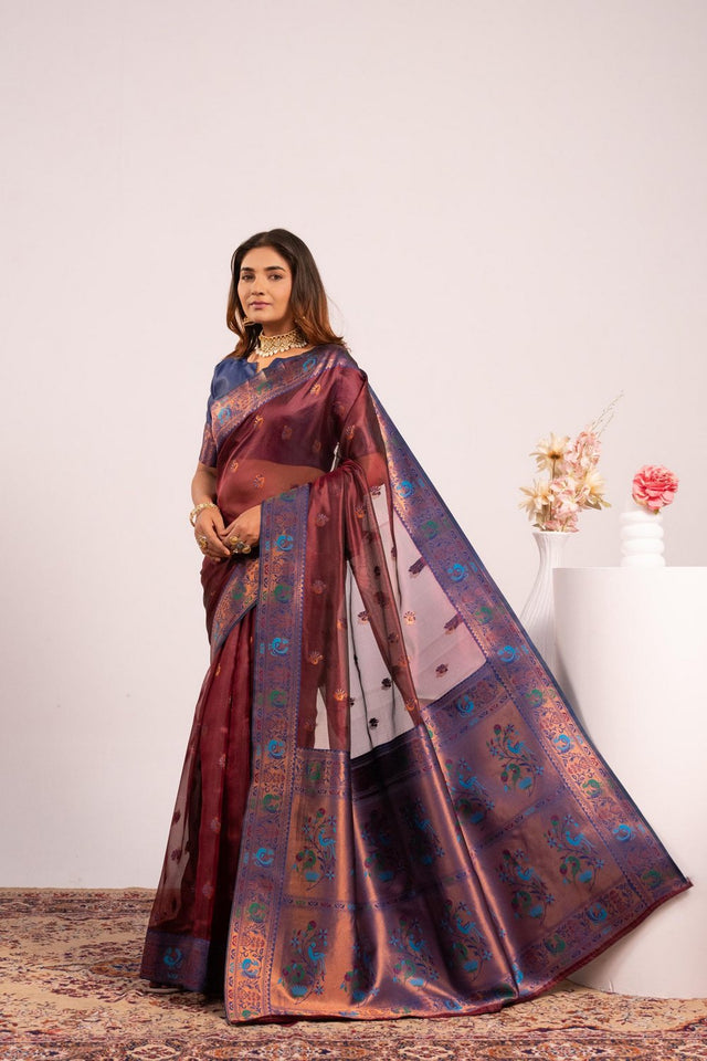 Brown Woven Art Silk Saree (Eth_SR_178)