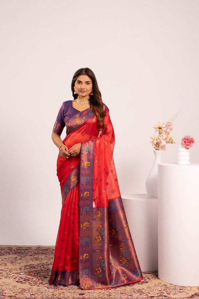 Red Woven Art Silk Saree (Eth_SR_181)
