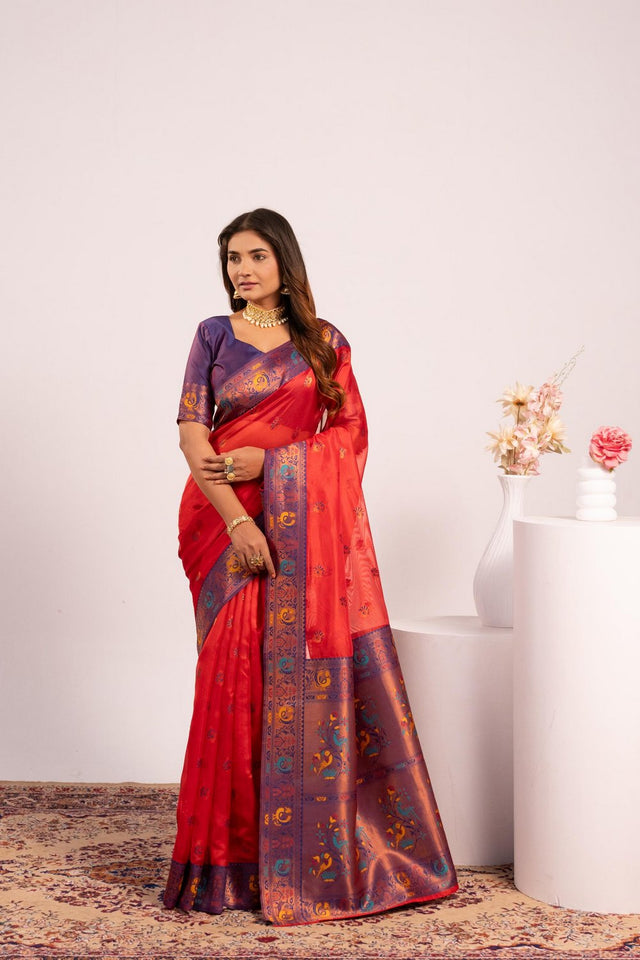 Red Woven Art Silk Saree (Eth_SR_181)