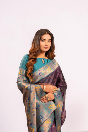 Wine Woven Art Silk Saree (Eth_SR_183)