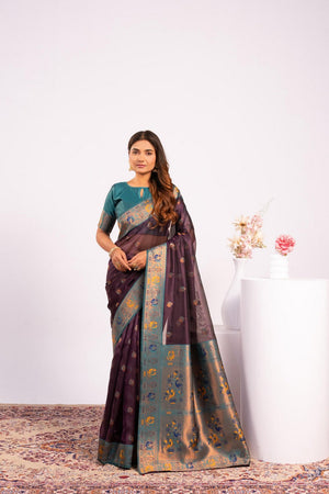 Wine Woven Art Silk Saree (Eth_SR_183)