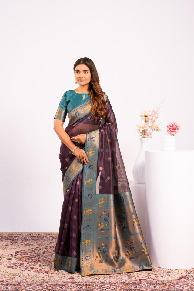 Wine Woven Art Silk Saree (Eth_SR_183)