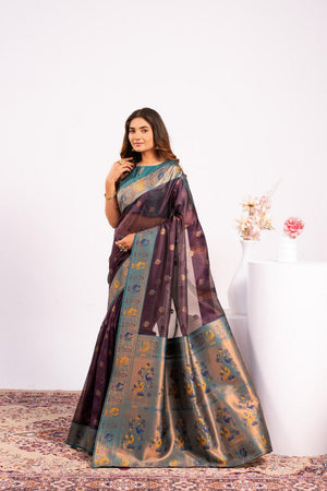 Wine Woven Art Silk Saree (Eth_SR_183)