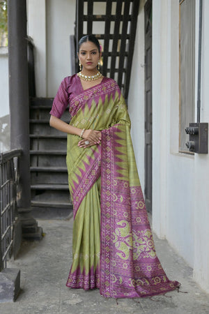 Mehendi Printed Art Silk Saree (Eth_SR_186)