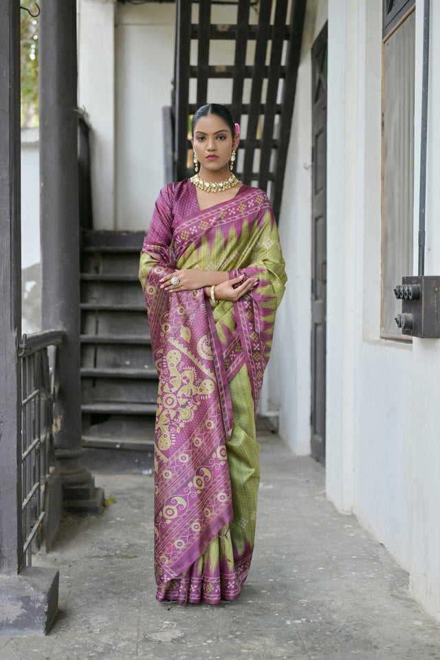 Mehendi Printed Art Silk Saree (Eth_SR_186)