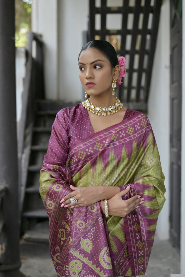 Mehendi Printed Art Silk Saree (Eth_SR_186)
