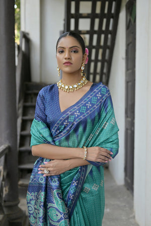 Turquoise Printed Art Silk Saree (Eth_SR_187)