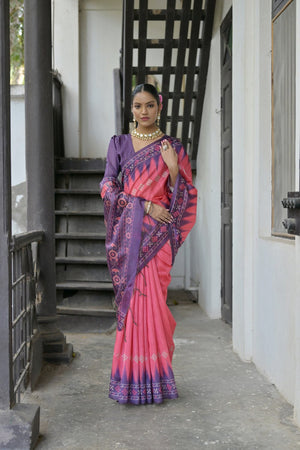 Magenta Printed Art Silk Saree (Eth_SR_188)