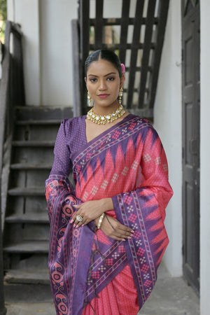 Magenta Printed Art Silk Saree (Eth_SR_188)