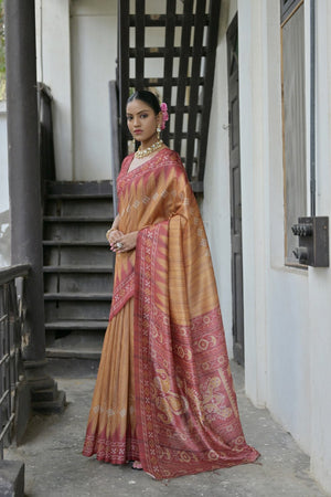 Yellow Printed Art Silk Saree (Eth_SR_190)