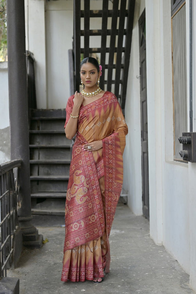Yellow Printed Art Silk Saree (Eth_SR_190)