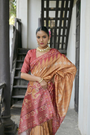 Yellow Printed Art Silk Saree (Eth_SR_190)