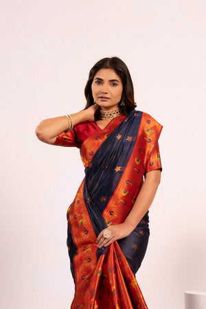 Blue Floral Woven Art Silk Saree (Eth_SR_191)