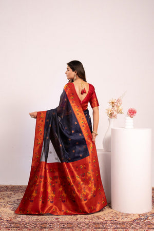 Blue Floral Woven Art Silk Saree (Eth_SR_191)
