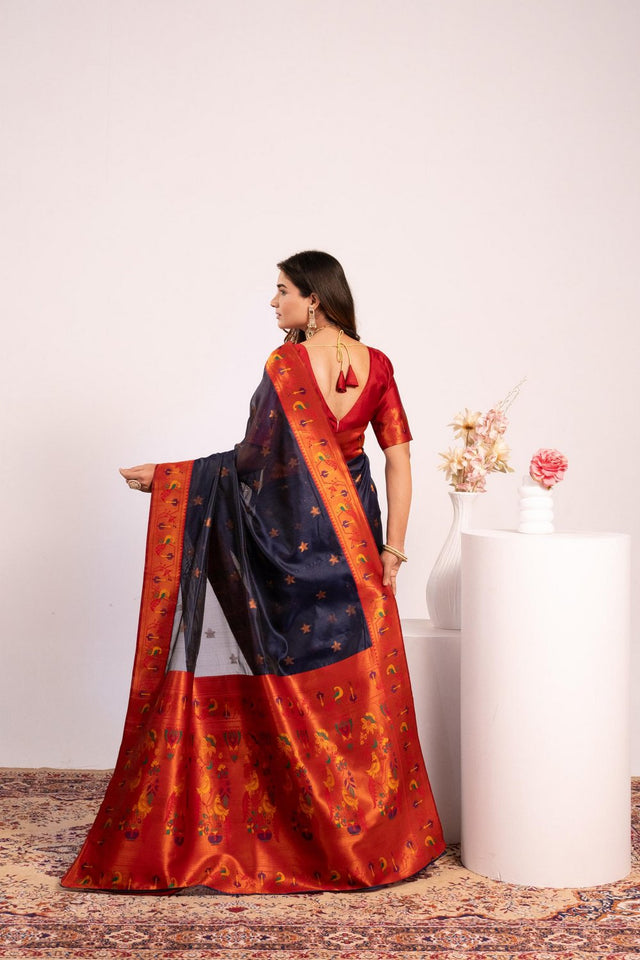 Blue Floral Woven Art Silk Saree (Eth_SR_191)