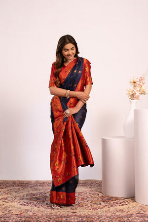 Blue Floral Woven Art Silk Saree (Eth_SR_191)