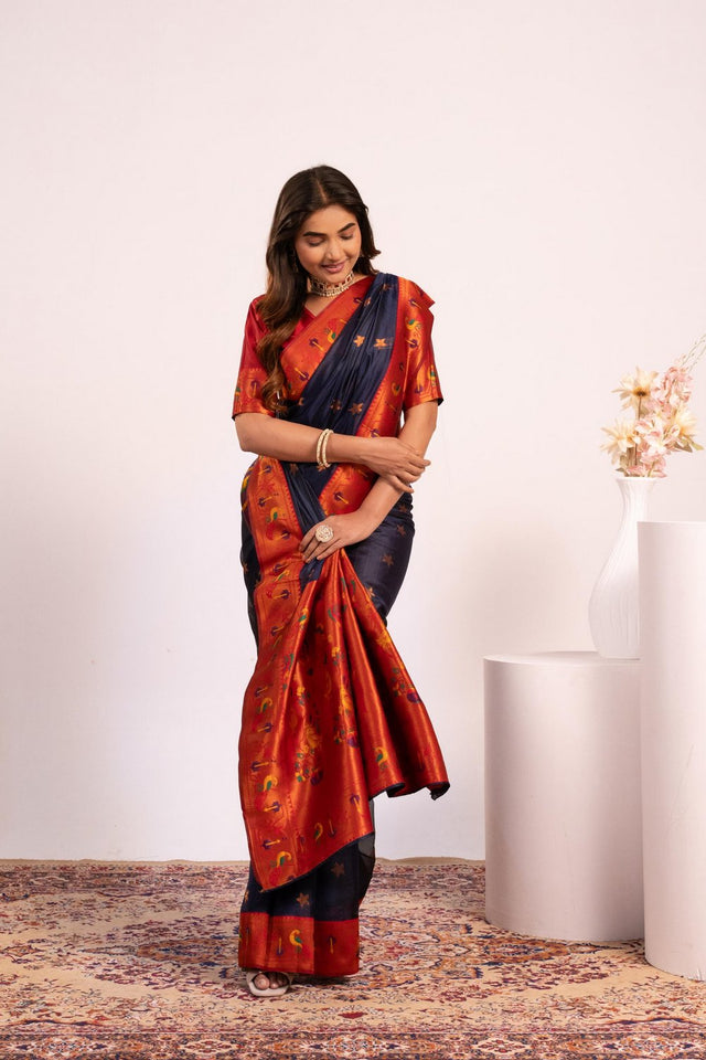 Blue Floral Woven Art Silk Saree (Eth_SR_191)