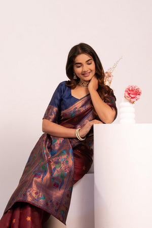 Brown Floral Woven Art Silk Saree (Eth_SR_192)