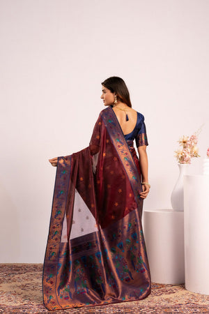 Brown Floral Woven Art Silk Saree (Eth_SR_192)