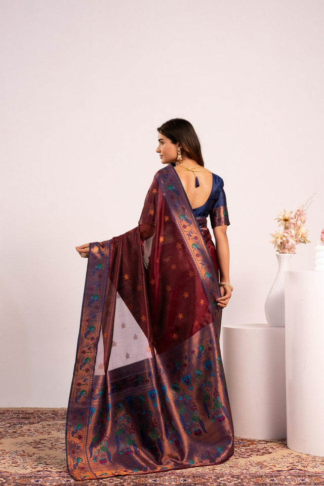 Brown Floral Woven Art Silk Saree (Eth_SR_192)