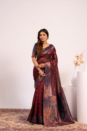 Brown Floral Woven Art Silk Saree (Eth_SR_192)