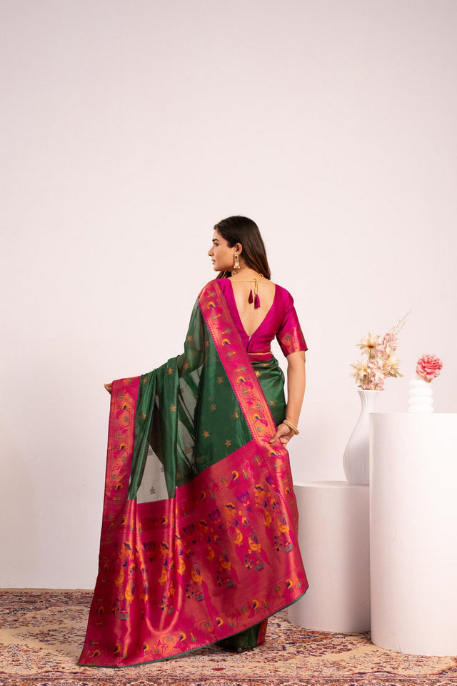 Green Floral Woven Art Silk Saree (Eth_SR_193)