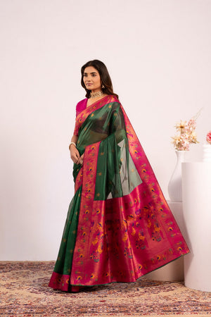 Green Floral Woven Art Silk Saree (Eth_SR_193)