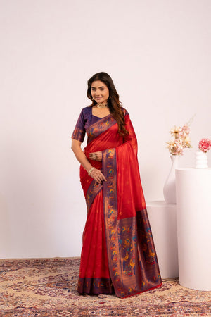 Red Floral Woven Art Silk Saree (Eth_SR_195)