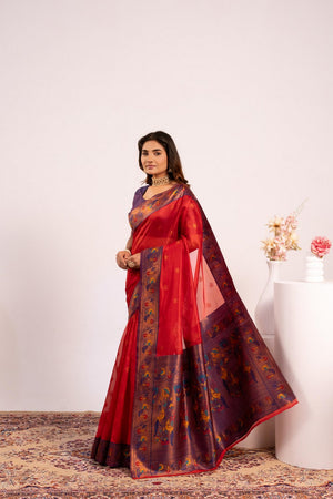 Red Floral Woven Art Silk Saree (Eth_SR_195)