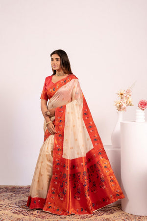 White Floral Woven Art Silk Saree (Eth_SR_196)