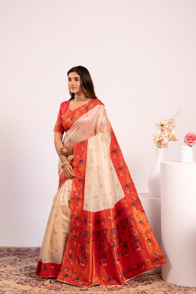 White Floral Woven Art Silk Saree (Eth_SR_196)