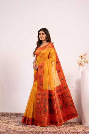 Yellow Floral Woven Art Silk Saree (Eth_SR_198)