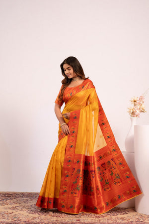 Yellow Floral Woven Art Silk Saree (Eth_SR_198)