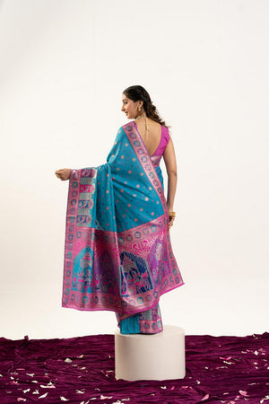 Blue Woven Art Silk Saree (Eth_SR_202)