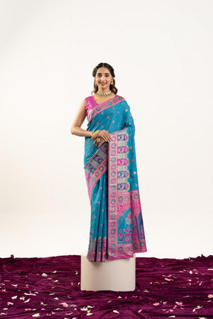 Blue Woven Art Silk Saree (Eth_SR_202)