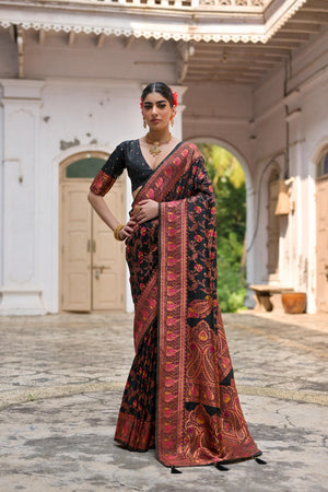 Black Floral Woven Art Silk Saree (Eth_SR_206)