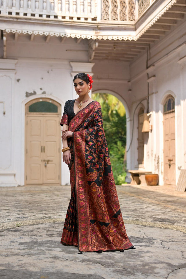 Black Floral Woven Art Silk Saree (Eth_SR_206)