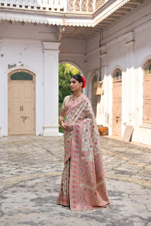 Cream Floral Woven Art Silk Saree (Eth_SR_208)