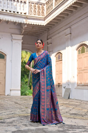 Turquoise Floral Woven Art Silk Saree (Eth_SR_209)