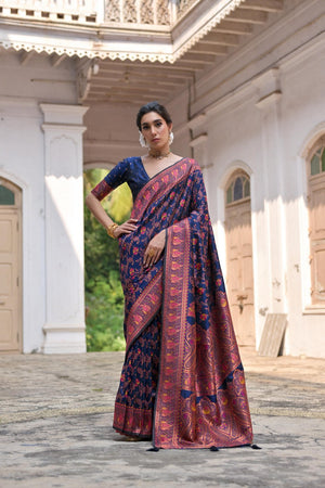 Navy Blue Floral Woven Art Silk Saree (Eth_SR_210)