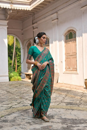 Turquoise Floral Woven Art Silk Saree (Eth_SR_211)