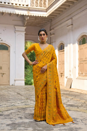 Yellow Floral Woven Art Silk Saree (Eth_SR_212)