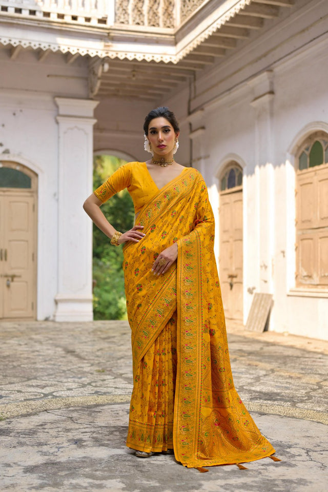Yellow Floral Woven Art Silk Saree (Eth_SR_212)